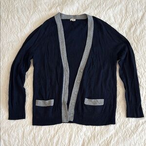 J. Crew Dark Navy Blue Cardigan with Light Gray Details